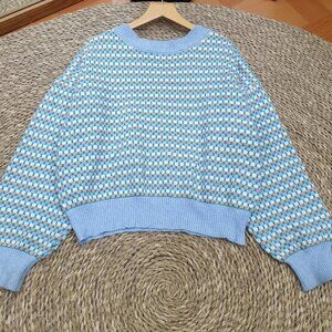 Baby Blue Multicolor Polka Dot Knit Oversized Crop Sweater